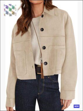 Faux Suede Cropped Jacket Casual Lightweight Fall Winter Coat Trendy Outerwear